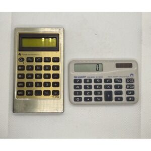 Lot of 2 Vintage Pocket Calculators (Sharp, Texas Instruments)